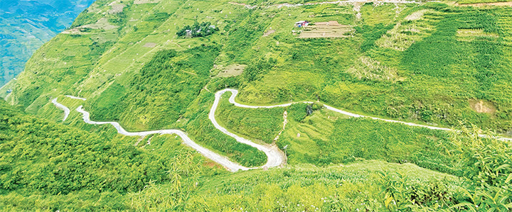 Đường từ Mèo Vạc đi Sơn Vĩ, một tuyến đường xương cá cắt qua đường Hạnh Phúc.