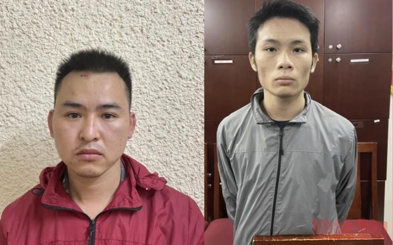 Đối tượng Trần Văn Hào (áo đỏ) và Phan Ngọc Trăm.