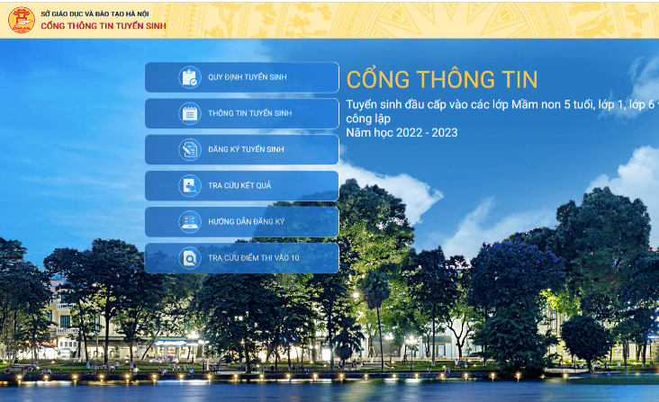 Ảnh chụp giao diện cổng tuyển sinh trực tuyến của TP Hà Nội