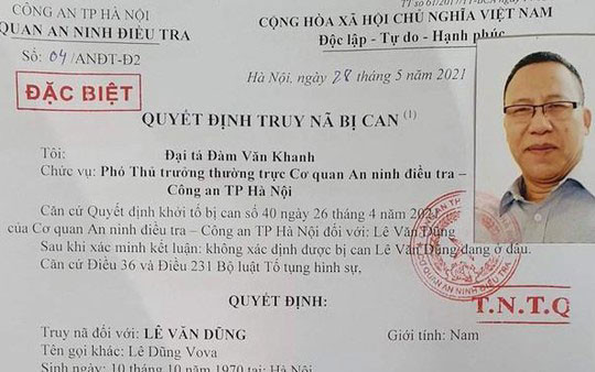 Quyết định truy nã bị can Lê Văn Dũng.