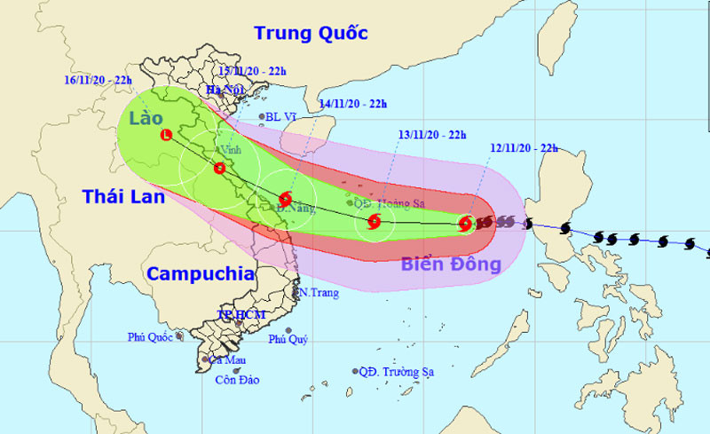 Vị trí và hướng di chuyển của bão số 13. (Nguồn: nchmf.gov.vn)