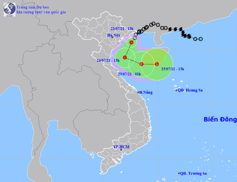 Vị trí và hướng di chuyển của áp thấp nhiệt đới. (Nguồn: nchmf.gov.vn)