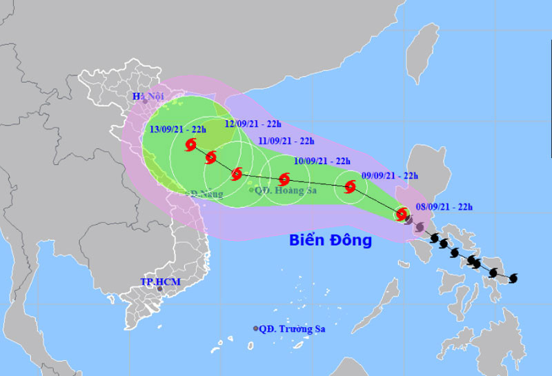 Vị trí và hướng di chuyển của bão số 5. (Nguồn: nchmf.gov.vn)