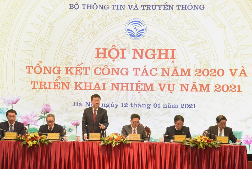 Hội nghị tổng kết công tác năm 2020 và triển khai nhiệm vụ năm 2021 của Bộ TT-TT. Ảnh: TRẦN HẢI.
