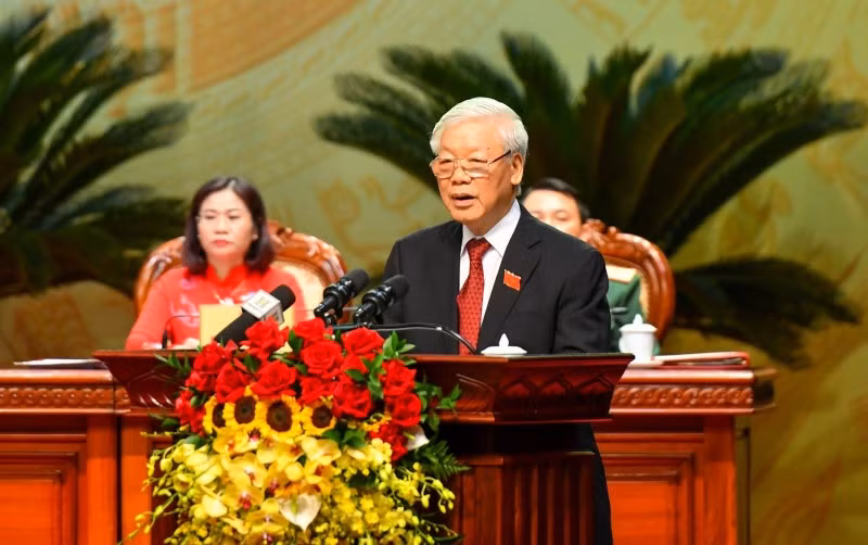 Tổng Bí thư, Chủ tịch nước Nguyễn Phú Trọng phát biểu tại Đại hội đại biểu Đảng bộ TP Hà Nội lần thứ 17.