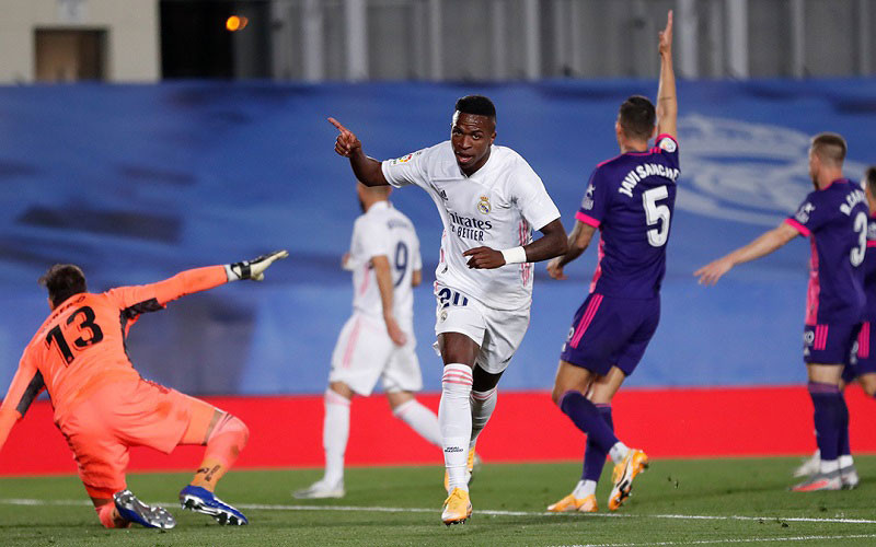 Vinicius ăn mừng bàn thắng duy nhất của trận đấu ở phút 65. (Ảnh: Real Madrid)