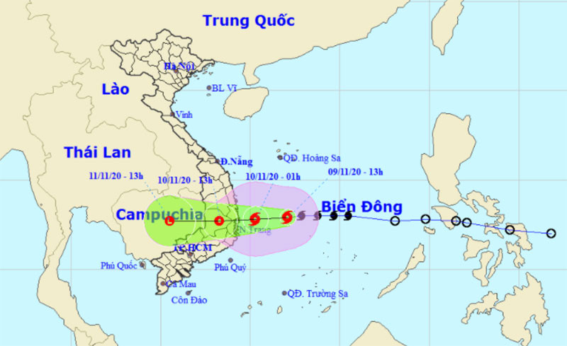 Vị trí và hướng di chuyển của bão số 12. (Nguồn: nchmf.gov.vn)