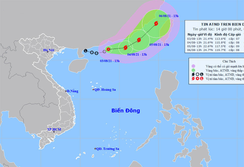 Vị trí và hướng di chuyển của áp thấp nhiệt đới. (Nguồn: nchmf.gov.vn)