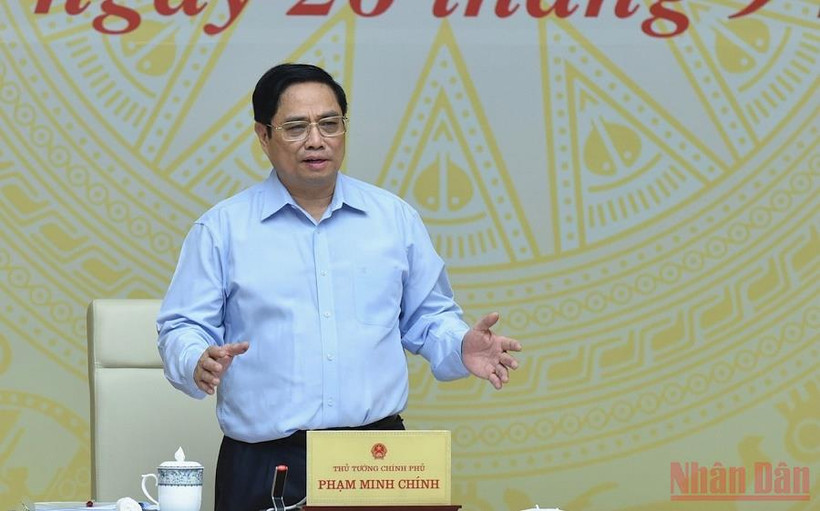 Thủ tướng Phạm Minh Chính phát biểu ý kiến tại hội nghị. (Ảnh: TRẦN HẢI)
