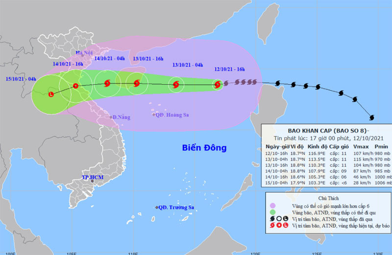 Vị trí và hướng di chuyển của bão số 8. (Nguồn: nchmf.gov.vn)