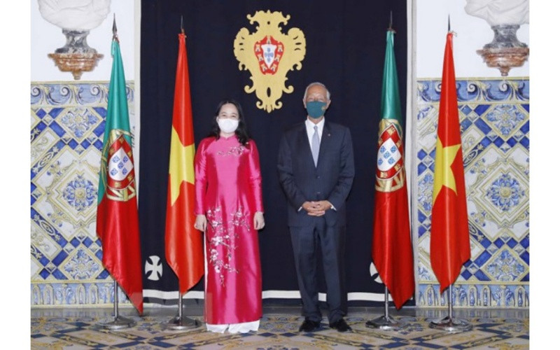 Phó Chủ tịch nước Võ Thị Ánh Xuân hội kiến Tổng thống Bồ Đào Nha Marcelo Rebelo de Sousa. (Ảnh: Phương Hoa/TTXVN)