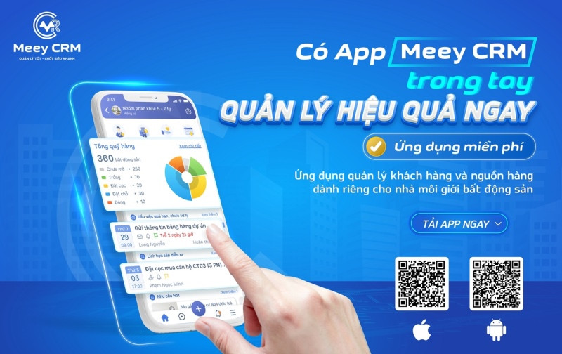 Meey CRM - ứng dụng quản lý khách hàng và nguồn hàng dành riêng cho nhà môi giới bất động sản. 