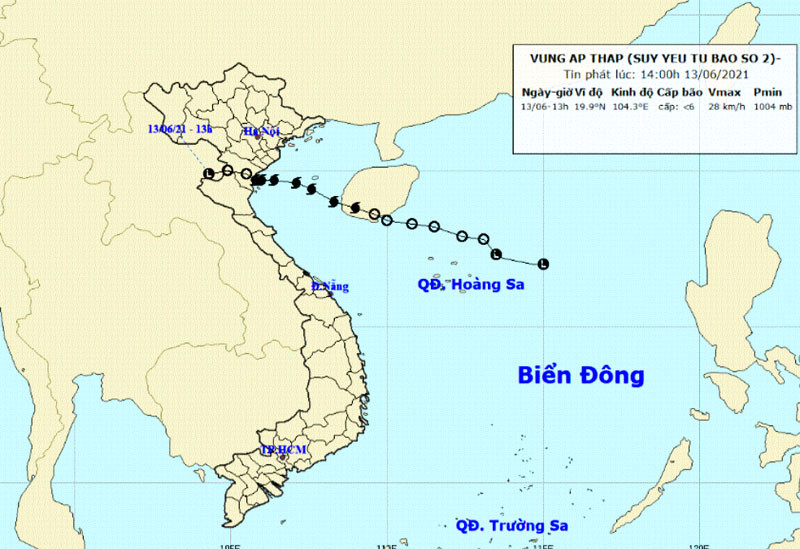 Vùng áp thấp tiếp tục suy yếu và tan dần. (Nguồn: nchmf.gov.vn)