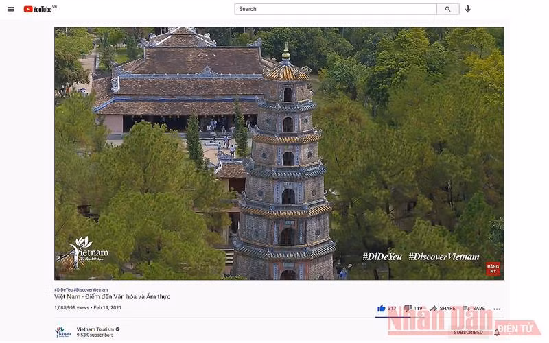Chỉ trong hai tuần, clip quảng bá du lịch Việt Nam trên nền tảng YouTube đã vượt qua mốc 1 triệu lượt xem (Ảnh chụp màn hình)