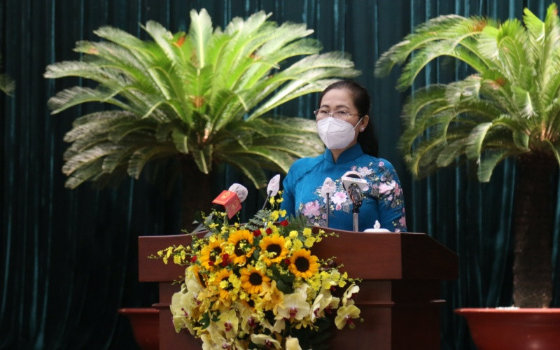 Chủ tịch HĐND TP Hồ Chí Minh Nguyễn Thị Lệ phát biểu khai mạc kỳ họp thứ 3.