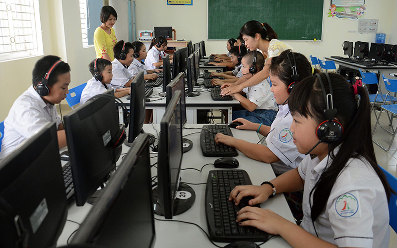 Giờ học của học sinh Trường tiểu học Khu đô thị Sài Ðồng (quận Long Biên, Hà Nội).