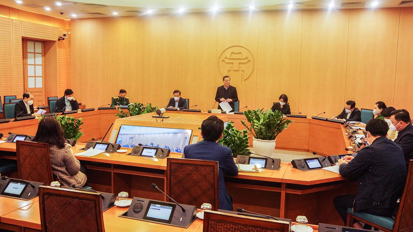 Chủ tịch UBND TP Hà Nội Chu Ngọc Anh chủ trì cuộc họp Ban Chỉ đạo phòng, chống dịch Covid-19 TP Hà Nội với các đơn vị sáng 27/2.