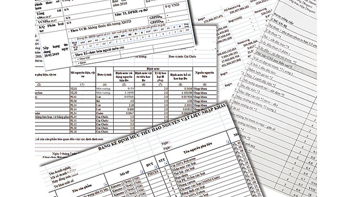 Một số định mức sản phẩm mà nhóm phóng viên thu thập được.
