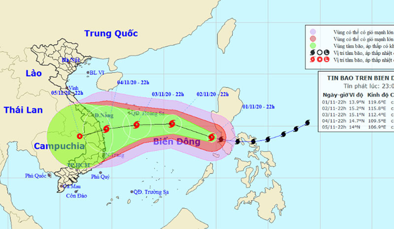 Vị trí và hướng di chuyển của bão số 10. (Nguồn: nchmf.gov.vn)