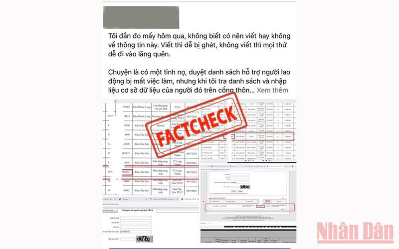 Tài khoản Facebook đăng bài viết về việc chi gói hỗ trợ sai. Ngày 13/8, bài viết nghi hỗ trợ sai đã không còn xuất hiện trên tài khoản Facebook trên.