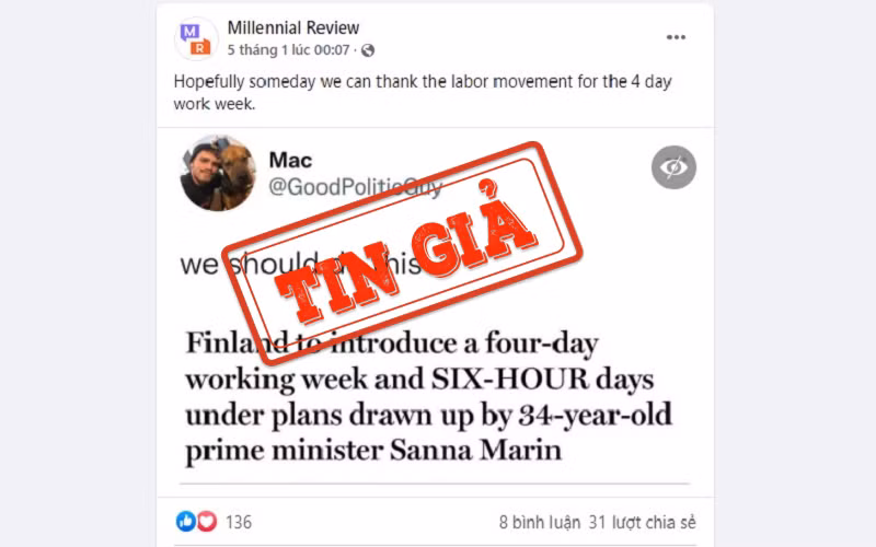 Ảnh chụp một bài đăng chia sẻ thông tin sai sự thật trên mạng xã hội Facebook.