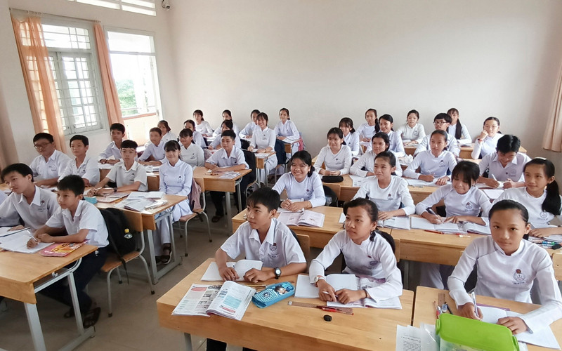 Học sinh ở thành phố Cao Lãnh, tỉnh Đồng Tháp trong giờ học (Ảnh tư liệu năm học 2020 - 2021)