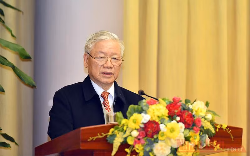 Tổng Bí thư, Chủ tịch nước Nguyễn Phú Trọng phát biểu chỉ đạo Hội nghị. (Ảnh: DUY LINH)