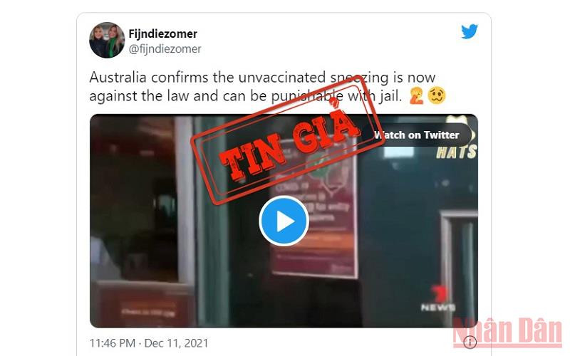 Một bài đăng trên mạng xã hội Twitter đưa tin sai sự thật về các biện pháp y tế công cộng ở bang Queensland, Australia. 