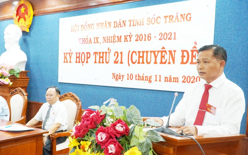 Đồng chí Trần Văn Lâu, Phó Bí thư Tỉnh ủy, phát biểu sau khi được bầu giữ chức Chủ tịch UBND tỉnh Sóc Trăng.