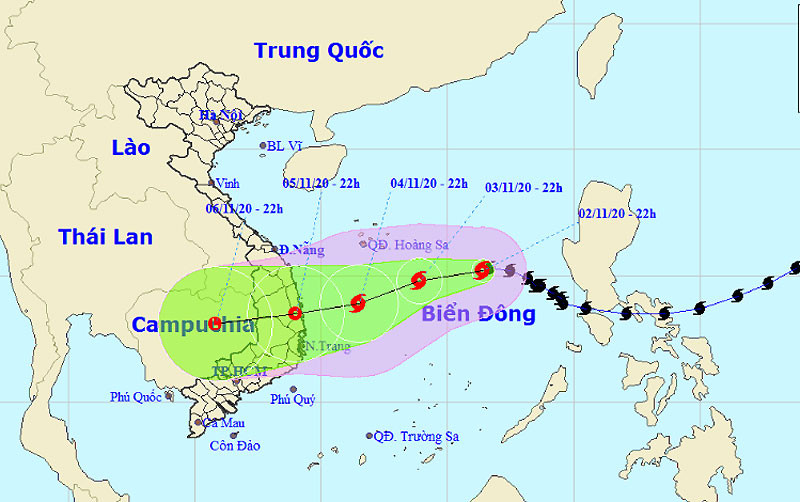 Vị trí và hướng di chuyển của bão số 10. (Nguồn: nchmf.gov.vn)