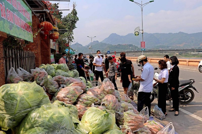 Người dân Hòa Bình hào hứng "giải cứu" nông sản cho Hải Dương.