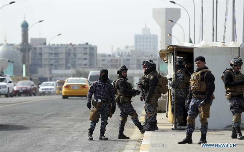 Lực lượng an ninh tại Baghdad, ngày 12-2-2020. (Ảnh: Tân Hoa xã)