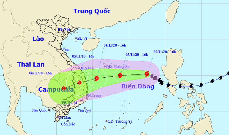 Vị trí và hướng di chuyển của bão số 10. (Nguồn: nchmf.gov.vn)
