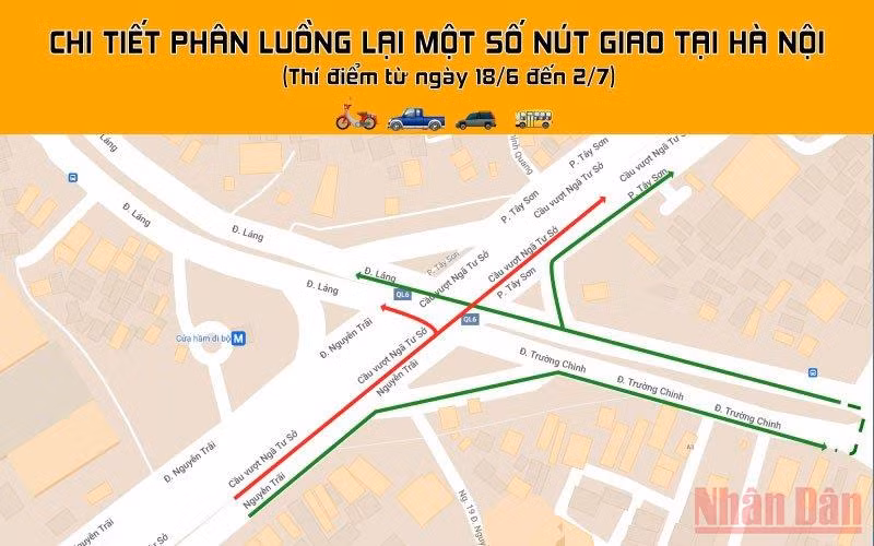 Chi tiết phân luồng lại một số nút giao tại Hà Nội