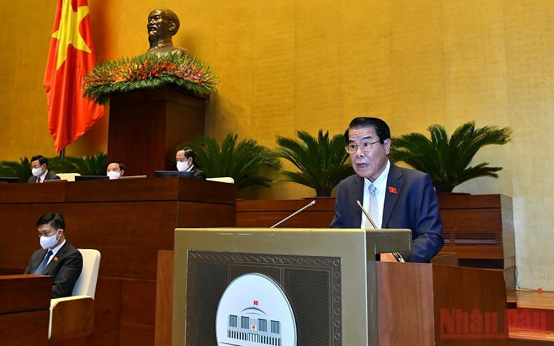 Trưởng Ban Dân nguyện thuộc Ủy ban Thường vụ Quốc hội Dương Thanh Bình trình bày Báo cáo. (Ảnh: DUY LINH - THỦY NGUYÊN)