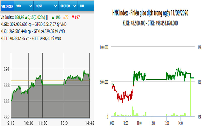 Diễn biến VN-Index và HNX-Index, phiên giao dịch ngày 11-9. 