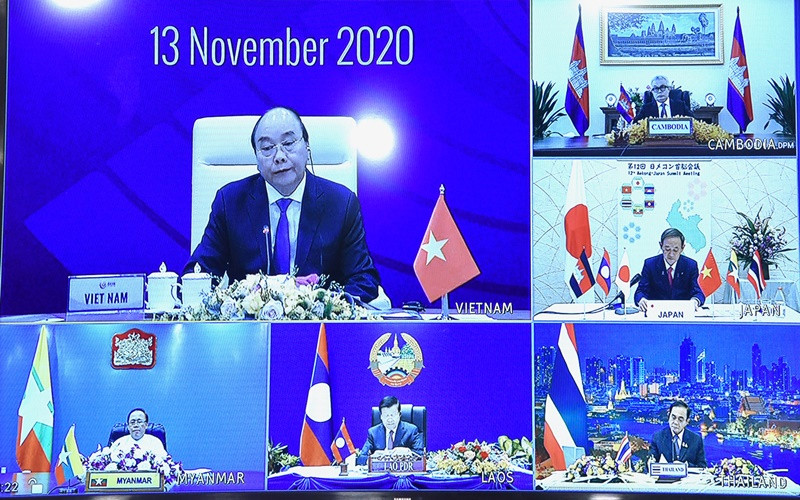 Hội nghị cấp cao Hợp tác Mê Công - Nhật Bản lần thứ 12 theo hình thức trực tuyến. (Ảnh: TRẦN HẢI)