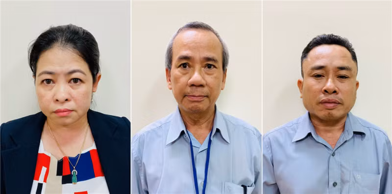 Các bị can từ trái sang phải: Phan Thị Thùy Trang, Nguyễn Như Việt, Nguyễn Đăng Thuần.