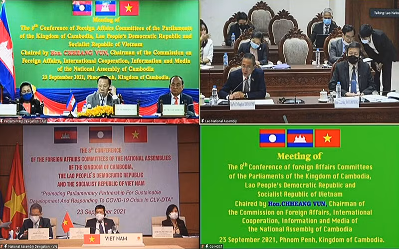 Toàn cảnh Hội nghị tại các điểm cầu ở Campuchia, Lào và Việt Nam.