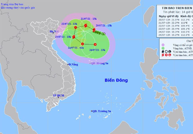 Vị trí và hướng di chuyển của bão số 3. (Nguồn: nchmf.gov.vn)
