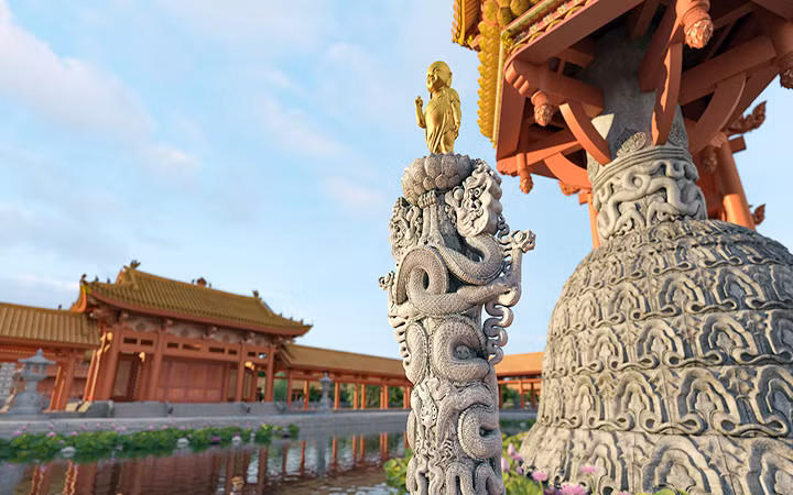 Dựng lại đài đèn từ những mảnh vỡ hiện vật.