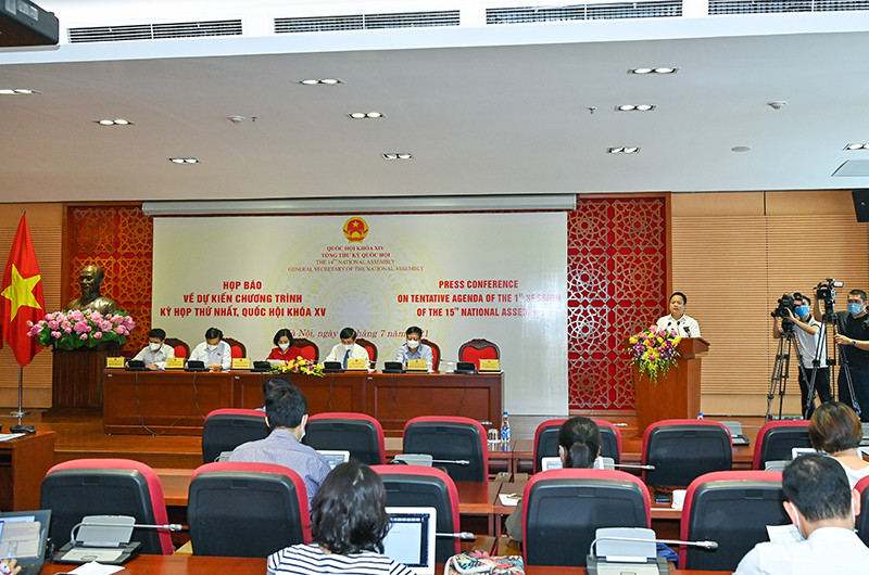 Quang cảnh buổi họp báo về dự kiến kỳ họp thứ nhất, Quốc hội khóa XV. (Ảnh: DUY LINH)