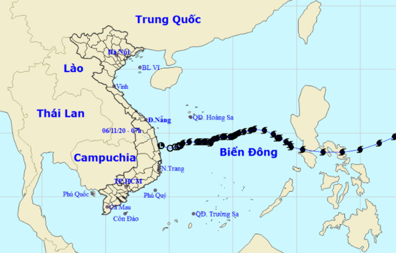 Vị trí và hướng di chuyển của vùng áp thấp. (Nguồn: nchmf.gov.vn)