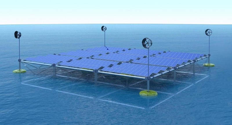 Trạm phát điện nổi trên biển có thể chuyển đổi năng lượng từ sóng, mặt trời và gió. Ảnh: Sinn Power.