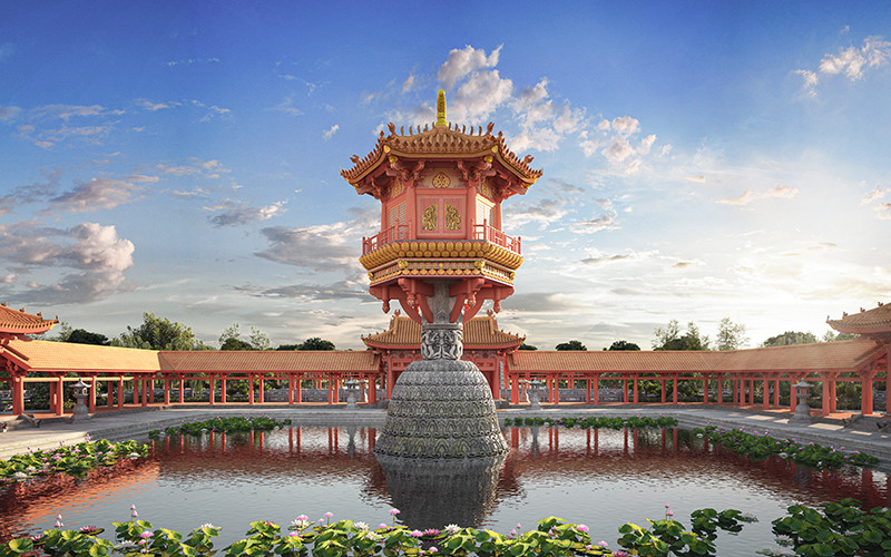 Kiến trúc chùa Một Cột - Diên Hựu thời Lý được tái hiện bằng công nghệ thực tế ảo. Ảnh: Sen Heritage