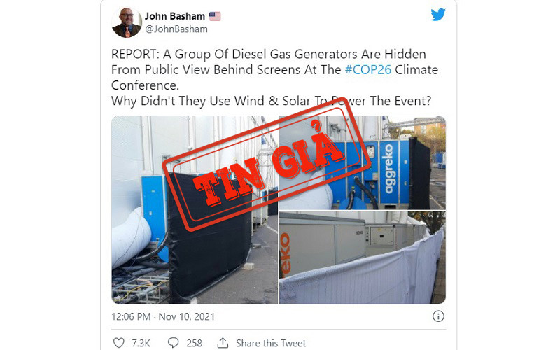 Ảnh chụp màn hình bài đăng trên mạng xã hội Twitter đưa thông tin sai lệch về COP26.