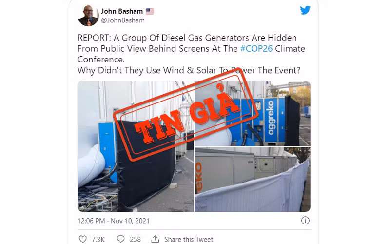 Ảnh chụp màn hình bài đăng trên mạng xã hội Twitter đưa thông tin sai lệch về COP26.