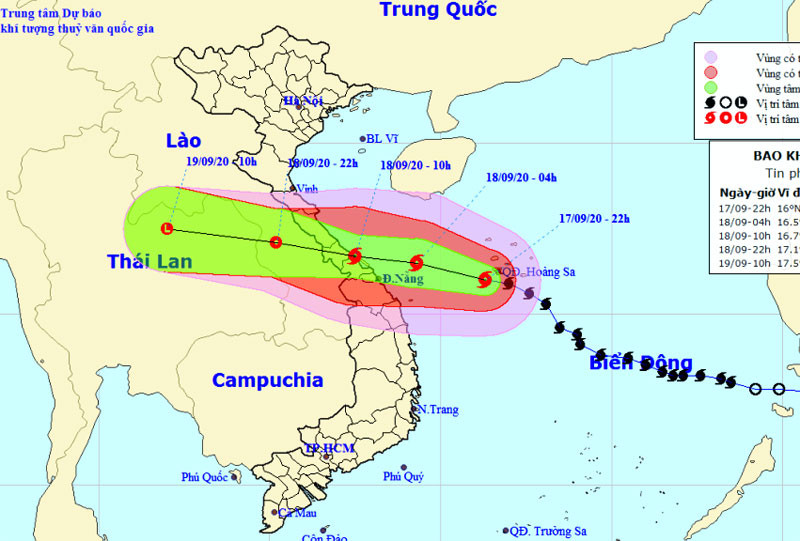 Vị trí và hướng di chuyển của bão số 5. (Nguồn: kttv.gov.vn)