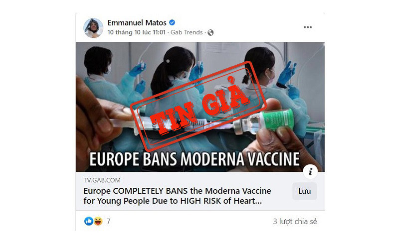 Ảnh chụp màn hình bài đăng đưa thông tin sai lệch.