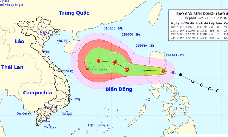 Vị trí và hướng di chuyển của bão Saudel. (Nguồn: kttv.gov.vn)